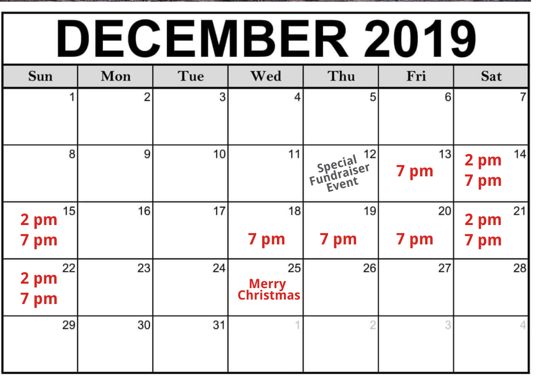 Barn Christmas 2019 Calendar View