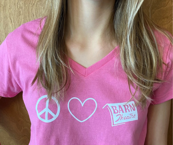 Barn pink women's peace love barn t shirt