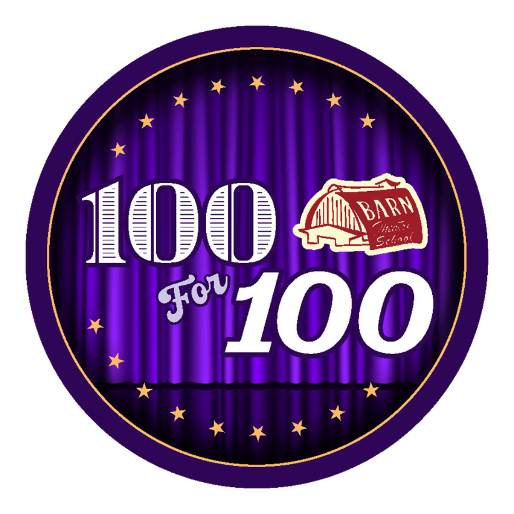 100 for 100 logo - Barn Theatre 2024.