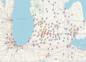 Locations of the Barn Theatre School patrons